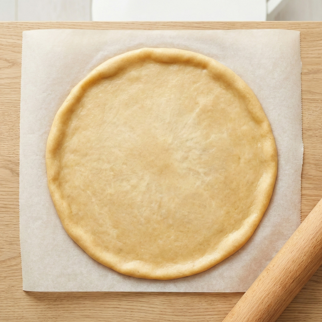 Kaulittu keto-pizzapohja leivinpaperilla