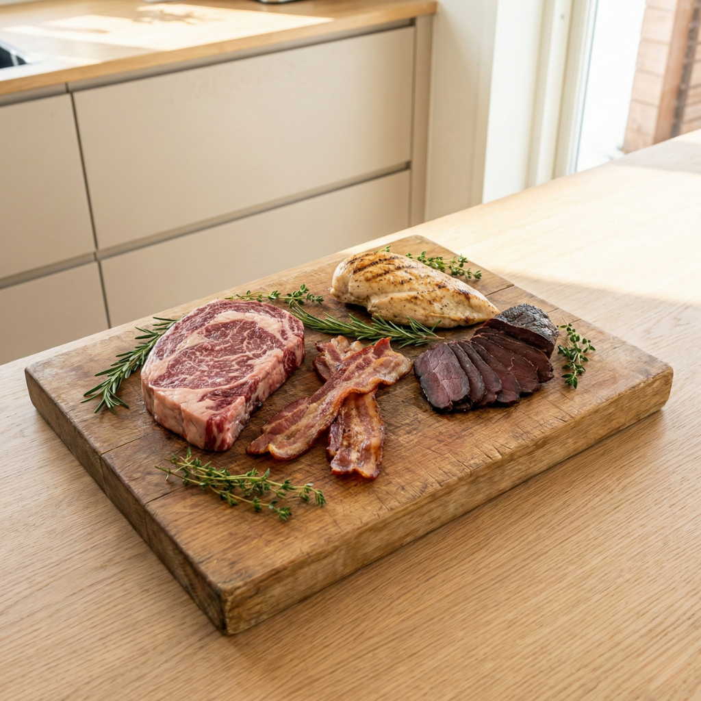 Keto-ystävälliset lihat: pihvi, pekoni, kanan rintafilee ja poronliha