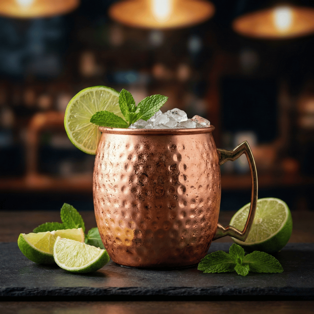 Keto Moscow Mule kuparimukissa, koristeltu tuoreella limetillä ja mintulla