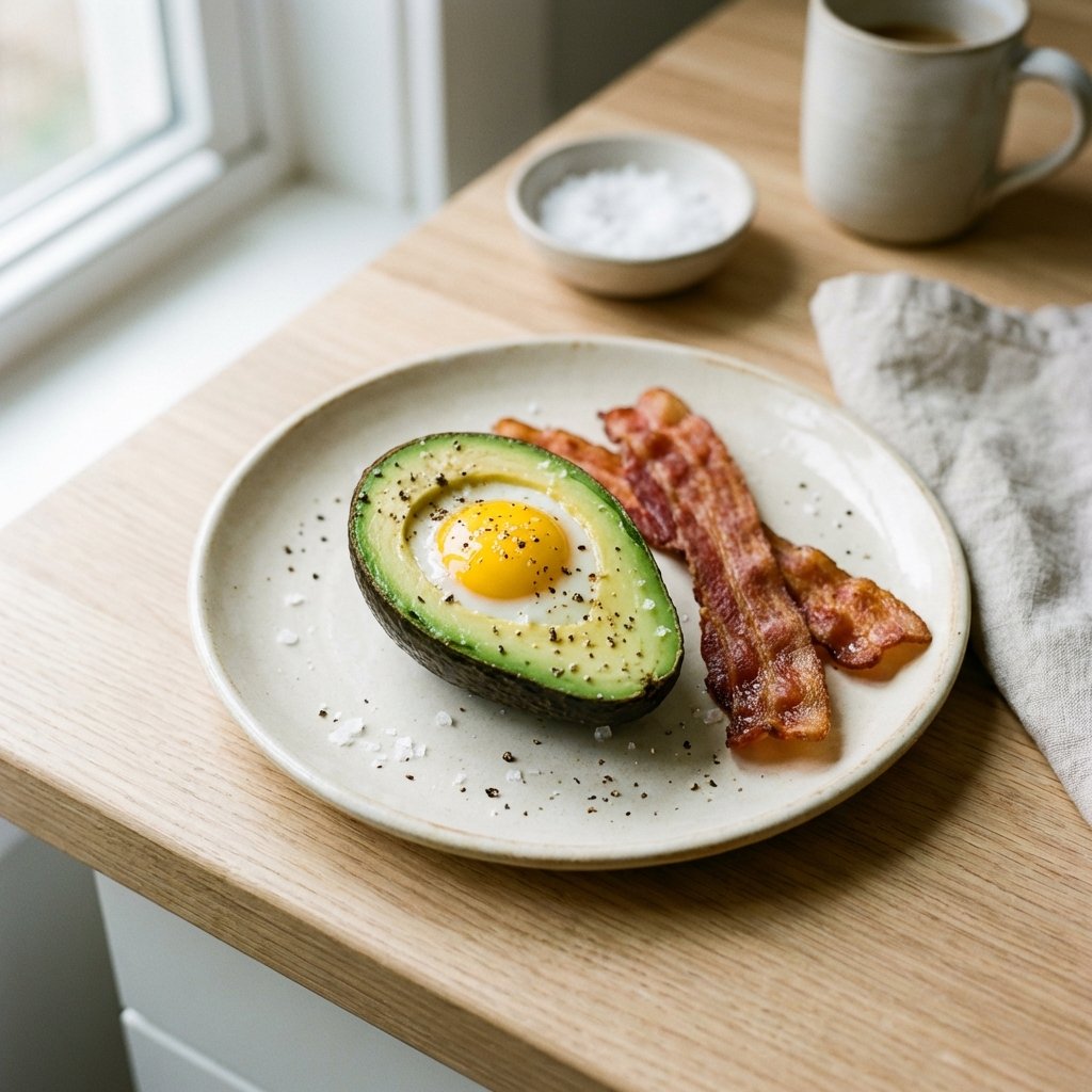 Avokado ja paistettu kananmuna ketoaamupalaksi