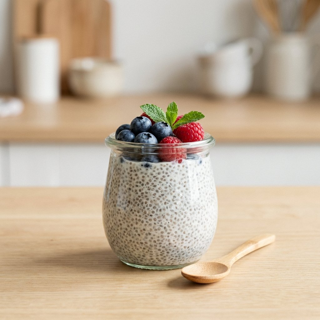 Chia-puuro tuoreilla marjoilla lasissa