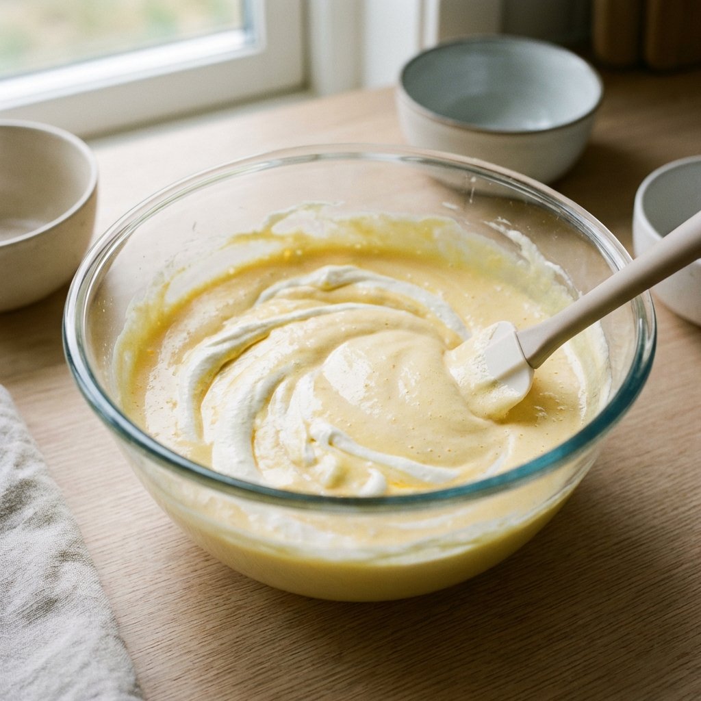 Keltuaisvaahto sekoitetaan kermavaahdon joukkoon