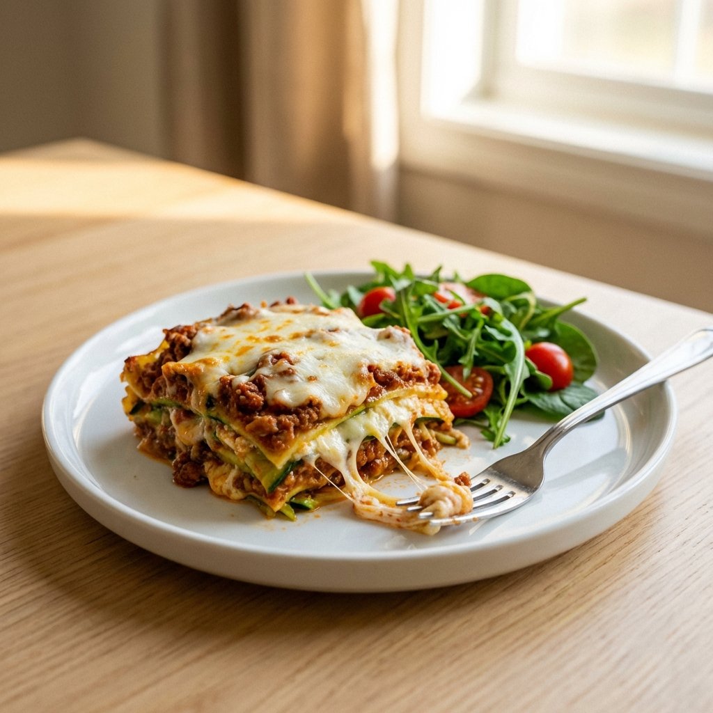 Annos keto kesäkurpitsalasagnea lautasella