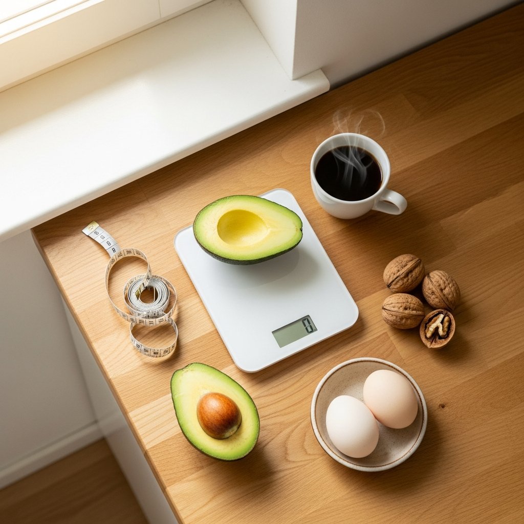 Keto-tulokset: pieni vaaka, avokado, mittanauha ja kahvikuppi – keto kokemuksia muutoksesta