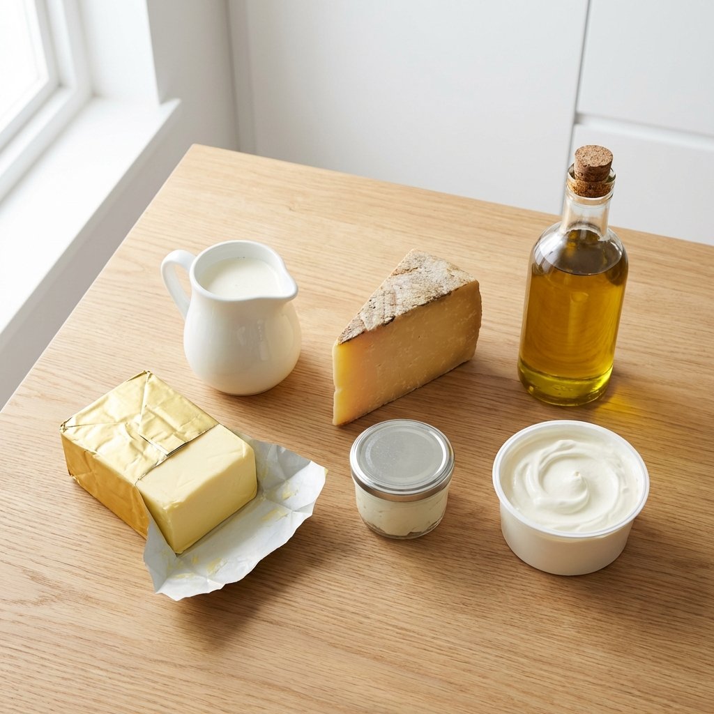 Keto-rasvat ja maitotuotteet: voi, kerma, juusto ja rahka tiskillä