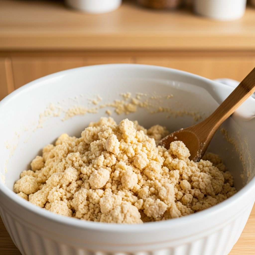 Mureva keto-pohjataikina kulhossa, hiekkamainen rakenne