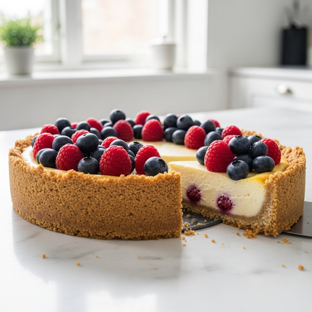 Valmis makea keto-piirakkapohja täytettynä marjoilla