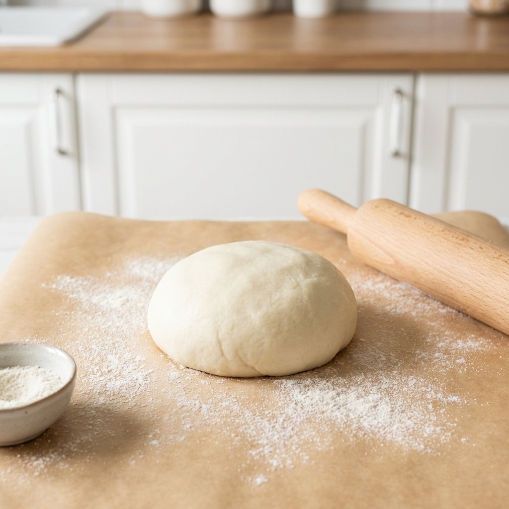 Kookospohjan taikina leivinpaperilla