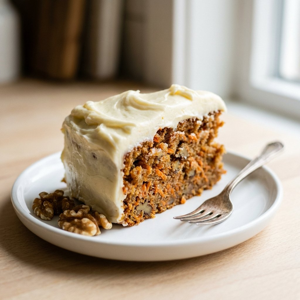 Annos keto porkkanakakkua tuorejuustokuorrutuksella lautasella