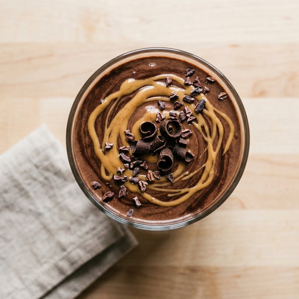 Suklaa keto smoothie ylhäältä kuvattuna – kermainen rakenne