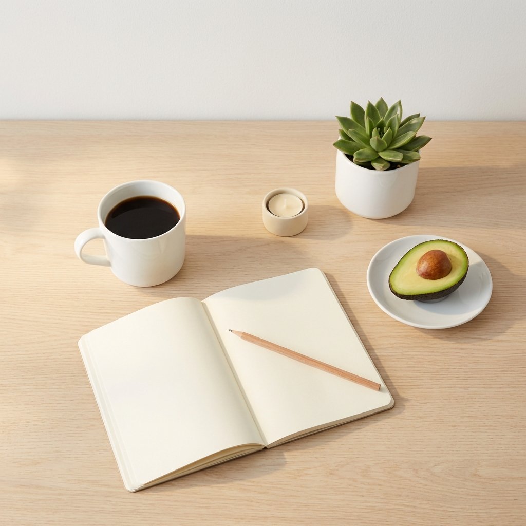 Ketoadaptaation energia ja mentaalinen kirkkaus – kahvikuppi ja avoin muistikirja aamuvalolle