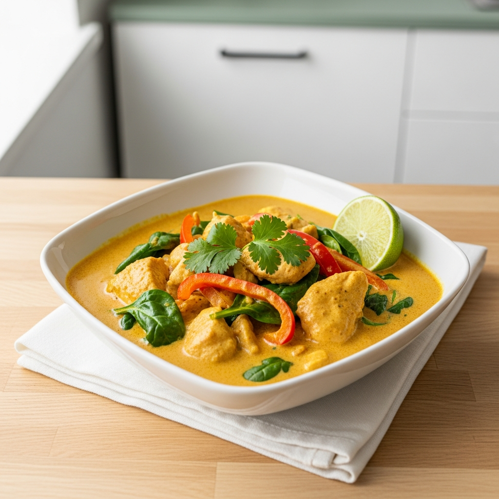 Keto-kookosmacurry kanalla &ndash; kermainen kultainen currykastike tuoreella korianterilla