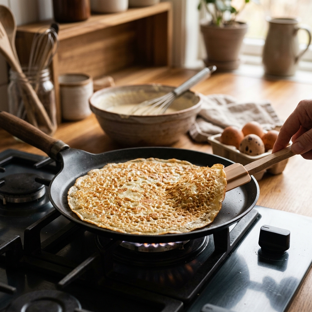 Keto-lettu paistamisessa — ohut lettu pannulla