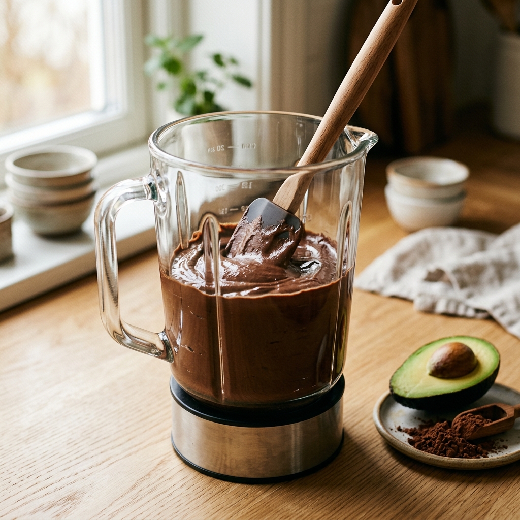 Mousse tehosekoittimessa — valmistuksen vaihe