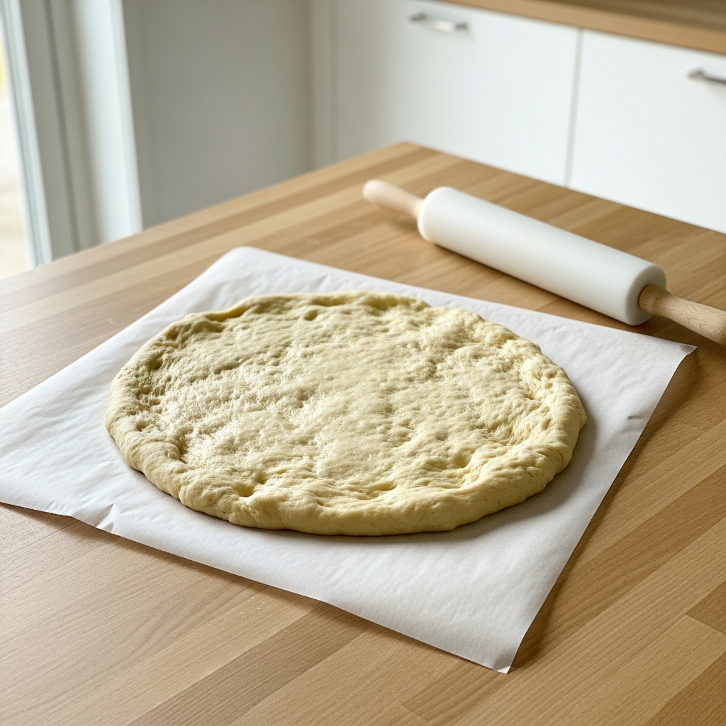 Fat Head -pizzapohja ennen uuniin laittamista &ndash; mozzarella-taikina