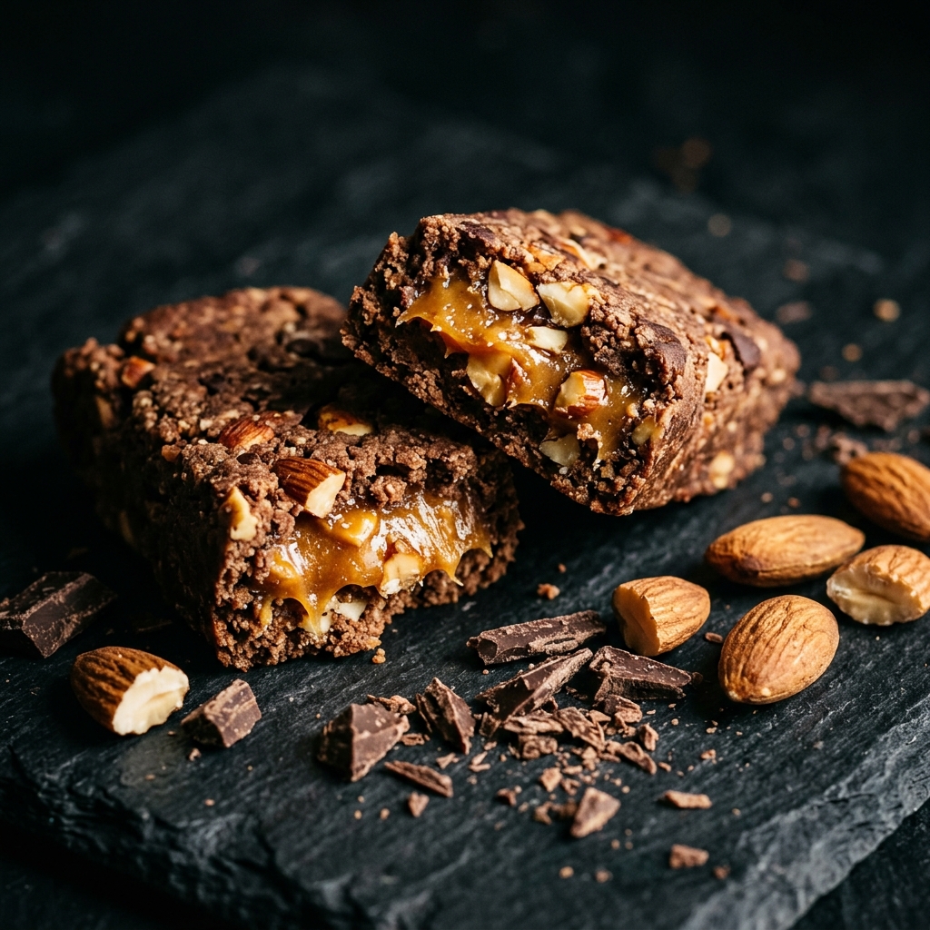 Keto-patukka lähikuva — karamelli ja pähkinät
