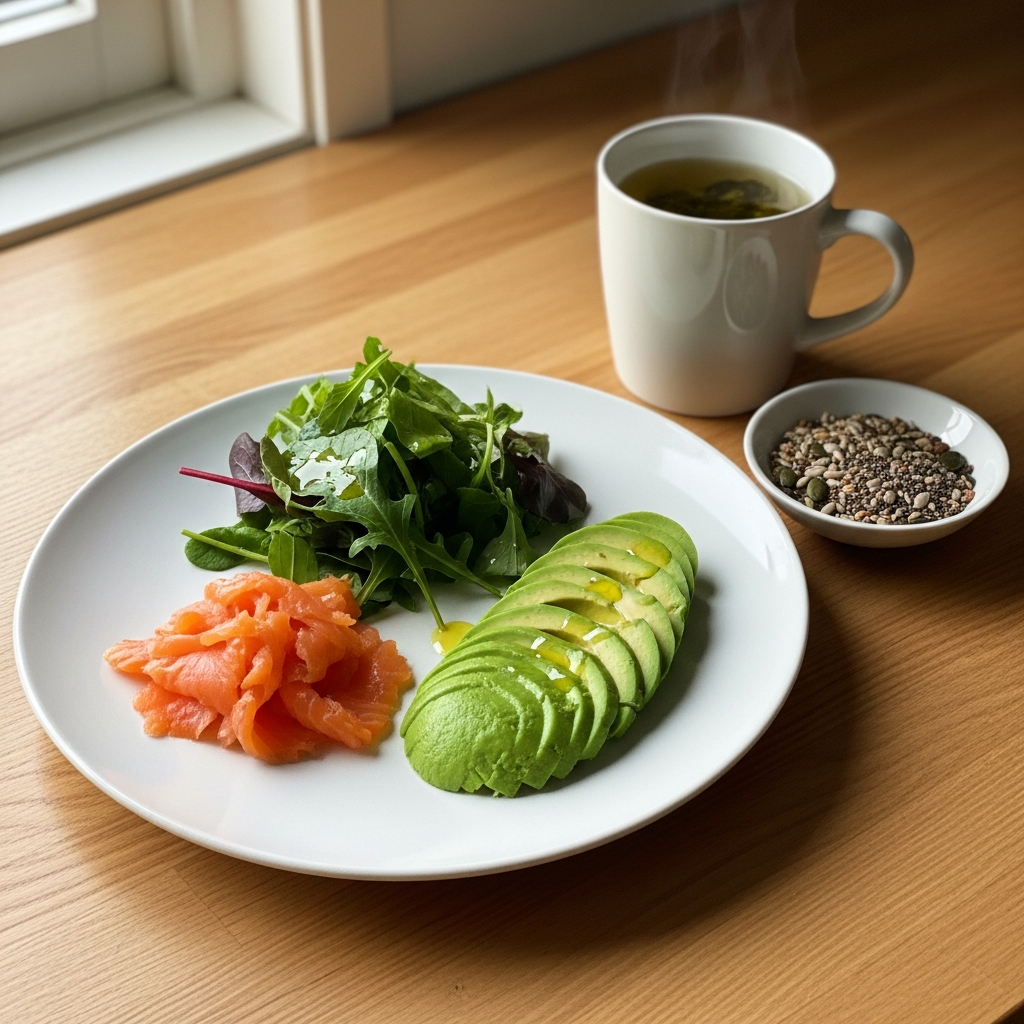 Keto-iltapala unen tueksi: savustettu lohi, avokado ja yrttitee