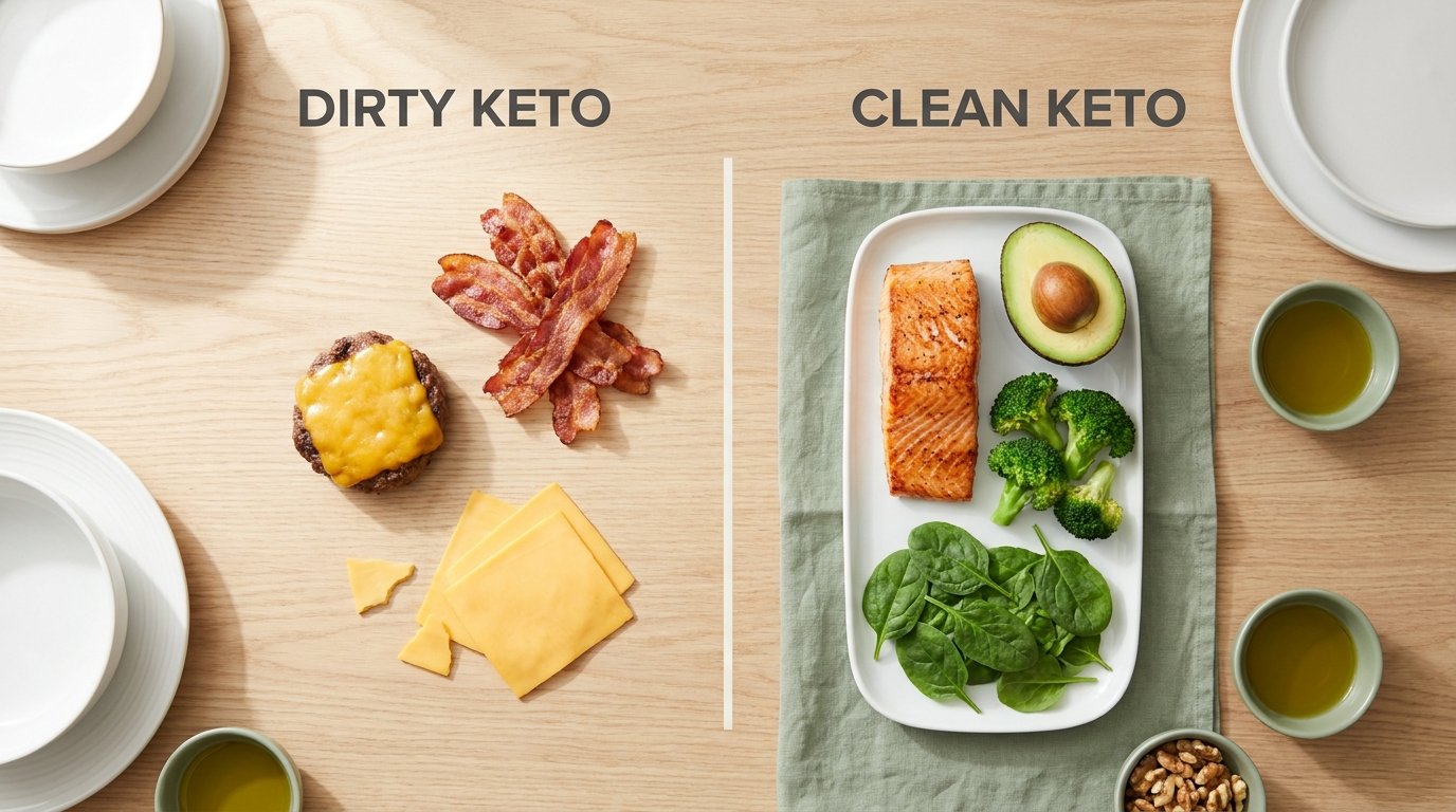 Dirty keto vs clean keto — kaksi lautasta ruokaa vierekkäin