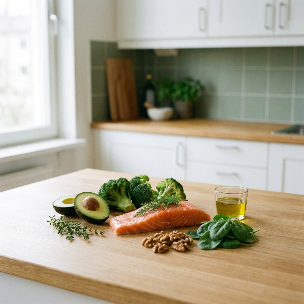 Clean keto ruoat — lohi, avokado ja vihannekset terveellisesti aseteltuna
