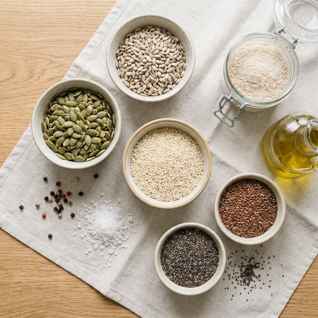 Keto siemennäkkärin ainekset — viisi eri siemenlajia, psyllium ja oliiviöljy