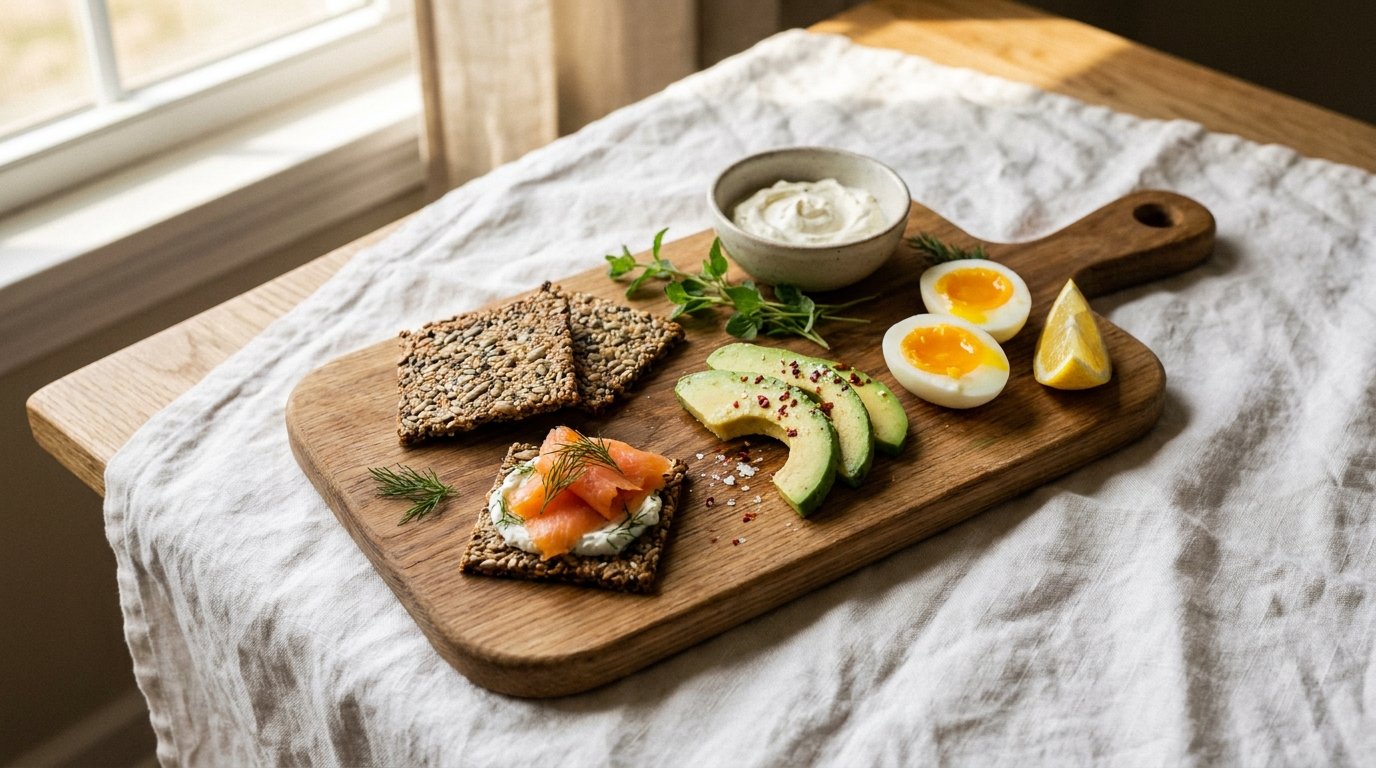 Keto siemennäkkärit tarjoiluastiassa savulohella ja tuorejuustolla