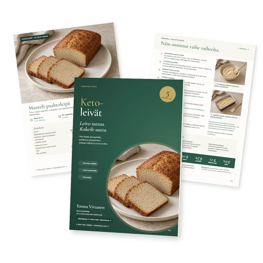 Keto-leivät: 5 leipää askel askeleelta – ilmainen PDF-opas