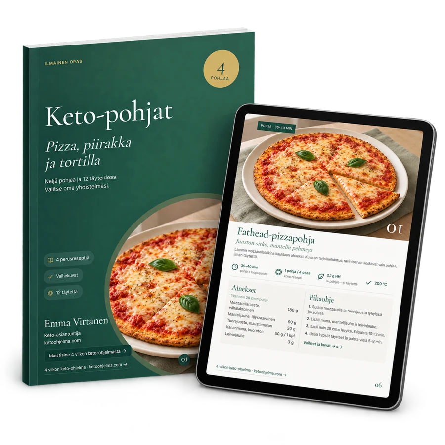Keto-pohjat: pizza, piirakka ja tortilla – ilmainen PDF-opas